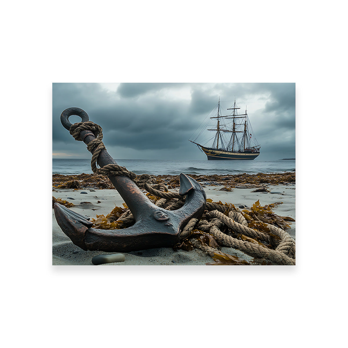 Rustic Anchor on Sandy Beach Wall Art