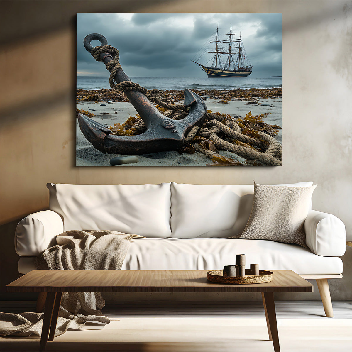 Rustic Anchor on Sandy Beach Wall Art