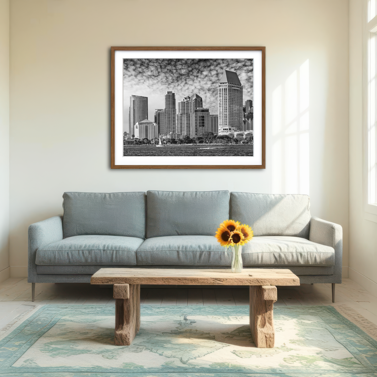 AUTO-MOCKUP ROOM | San Diego Monochrome Skyline Wall Art
