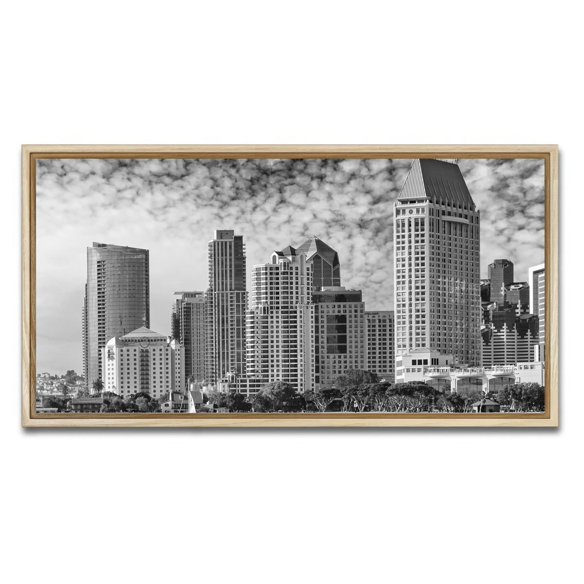 AUTO-MOCKUP WHITE | SAN DIEGO Monochrome Skyline | 1 Piece | Natural Framed Canvas | group=2x1