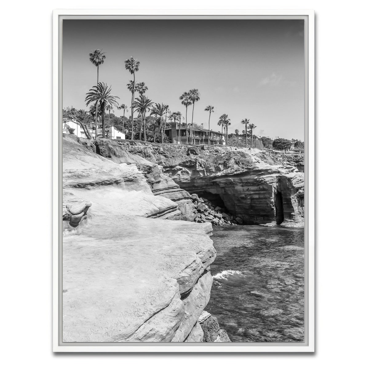 AUTO-MOCKUP WHITE | SAN DIEGO Monochrome Sunset Cliffs | 1 Piece | White Framed Canvas | group=3x4