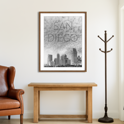 AUTO-MOCKUP ROOM | San Diego Skyline Text Wall Art