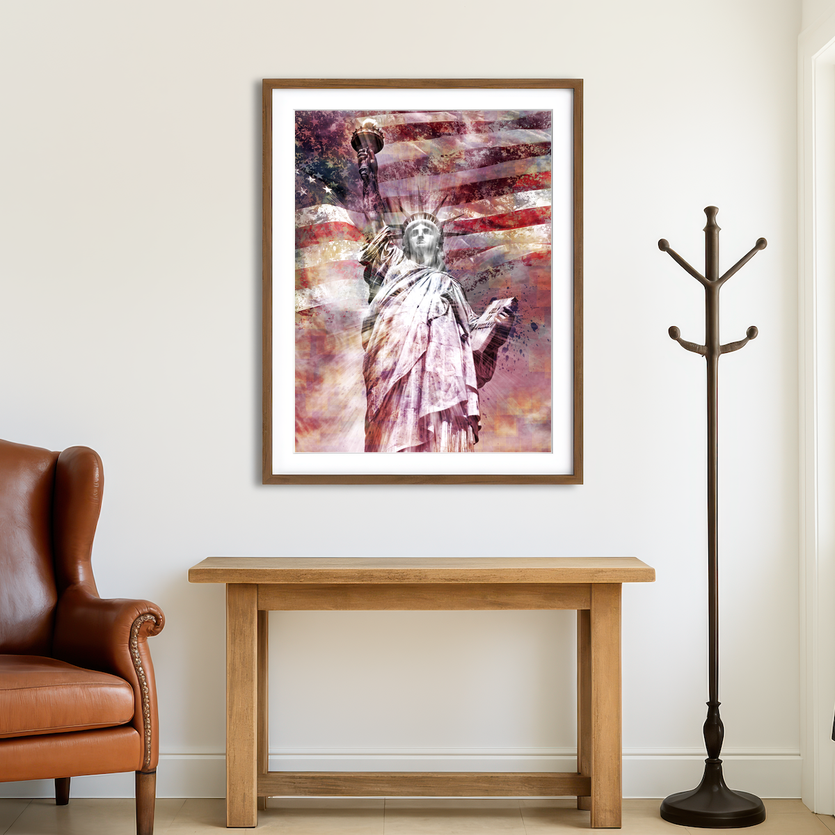 AUTO-MOCKUP ROOM | Statue Of Liberty - Red Wall Art