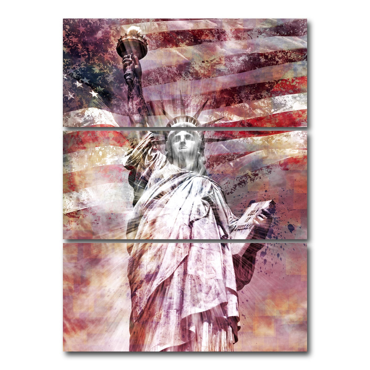 AUTO-MOCKUP WHITE | STATUE OF LIBERTY - Red | 3 Piece | Gallery Wrap Canvas | group=8x18_stacked