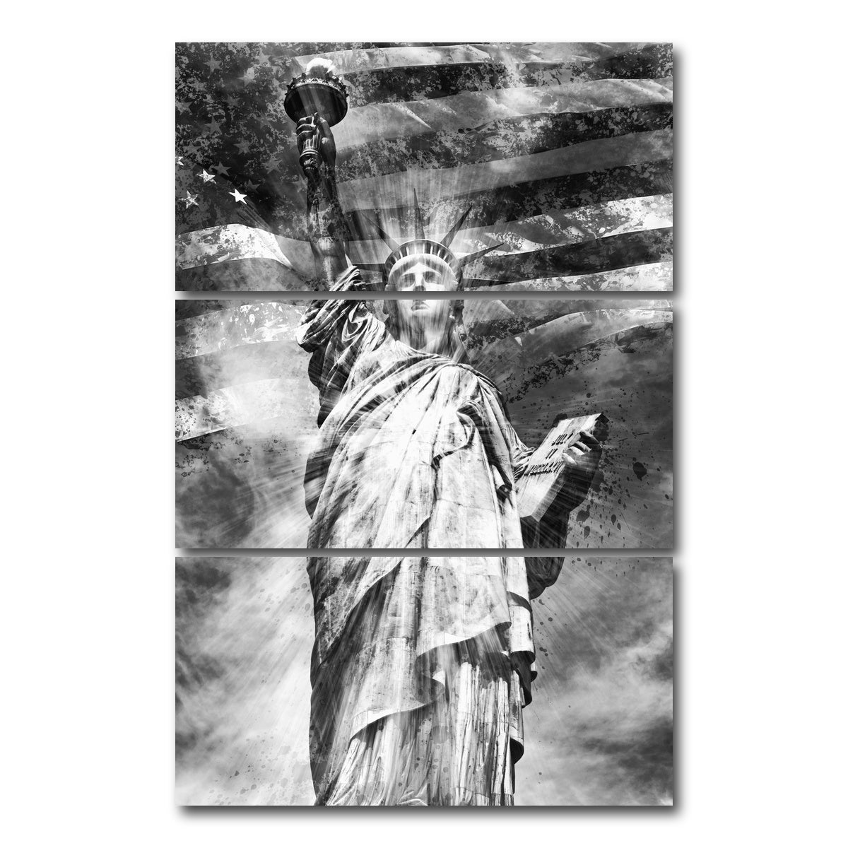 AUTO-MOCKUP WHITE | STATUE OF LIBERTY Monochrome | 3 Piece | Gallery Wrap Canvas | group=12x24_stacked