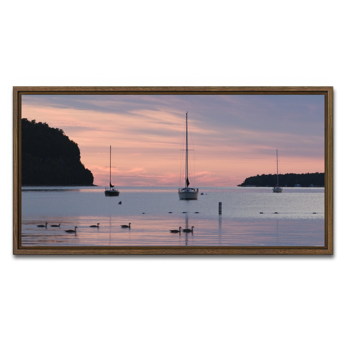 AUTO-MOCKUP WHITE | Sailboats at sunset Door County | 1 Piece | Walnut Framed Canvas | group=2x1