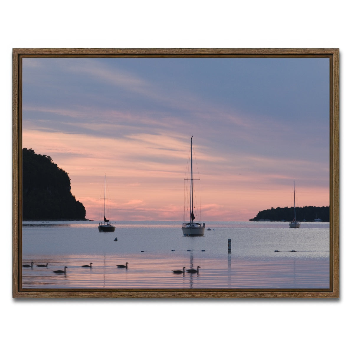 AUTO-MOCKUP WHITE | Sailboats at sunset Door County | 1 Piece | Walnut Framed Canvas | group=4x3