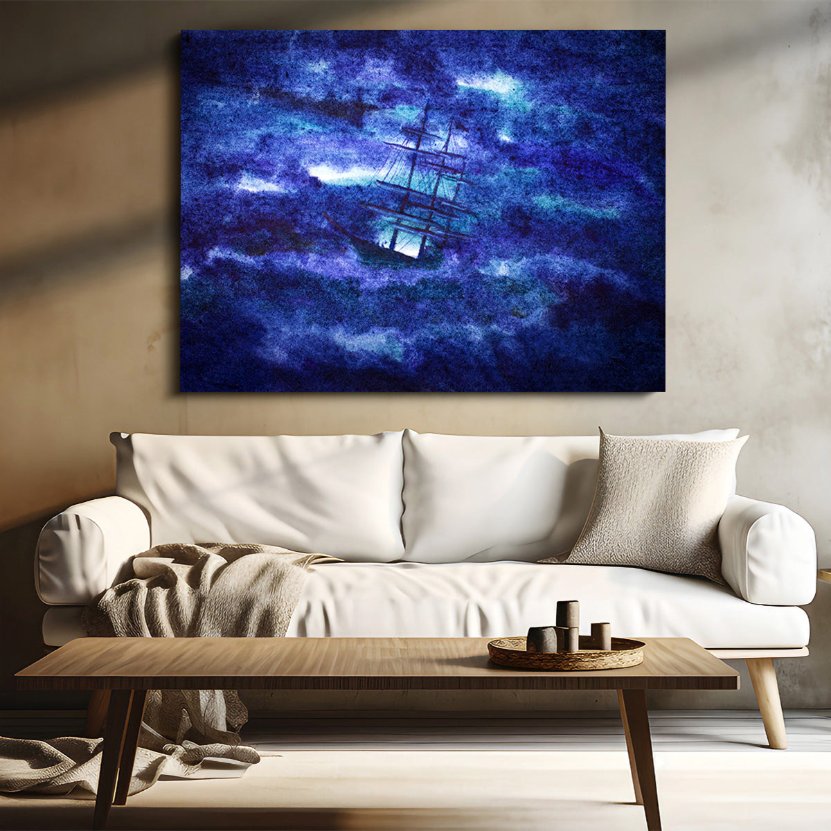 Sailing Ship in the Night Storm Wall Art