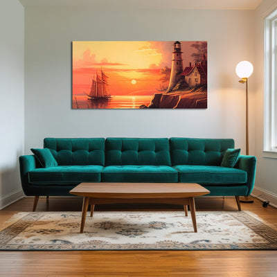 AUTO-MOCKUP ROOM | Sailing Past a Lighthouse and Sunset