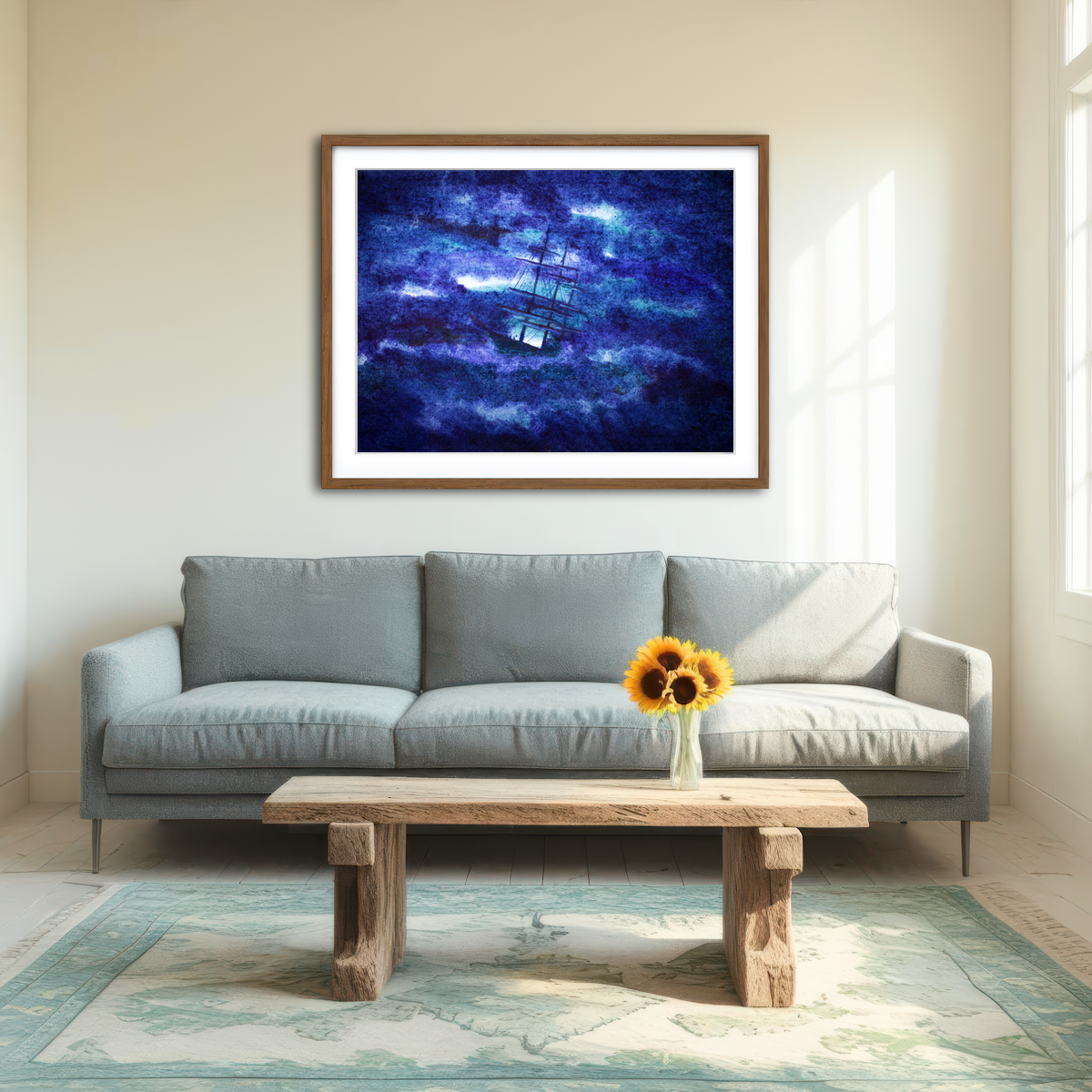 AUTO-MOCKUP ROOM | Sailing Ship in the Night Storm Wall Art