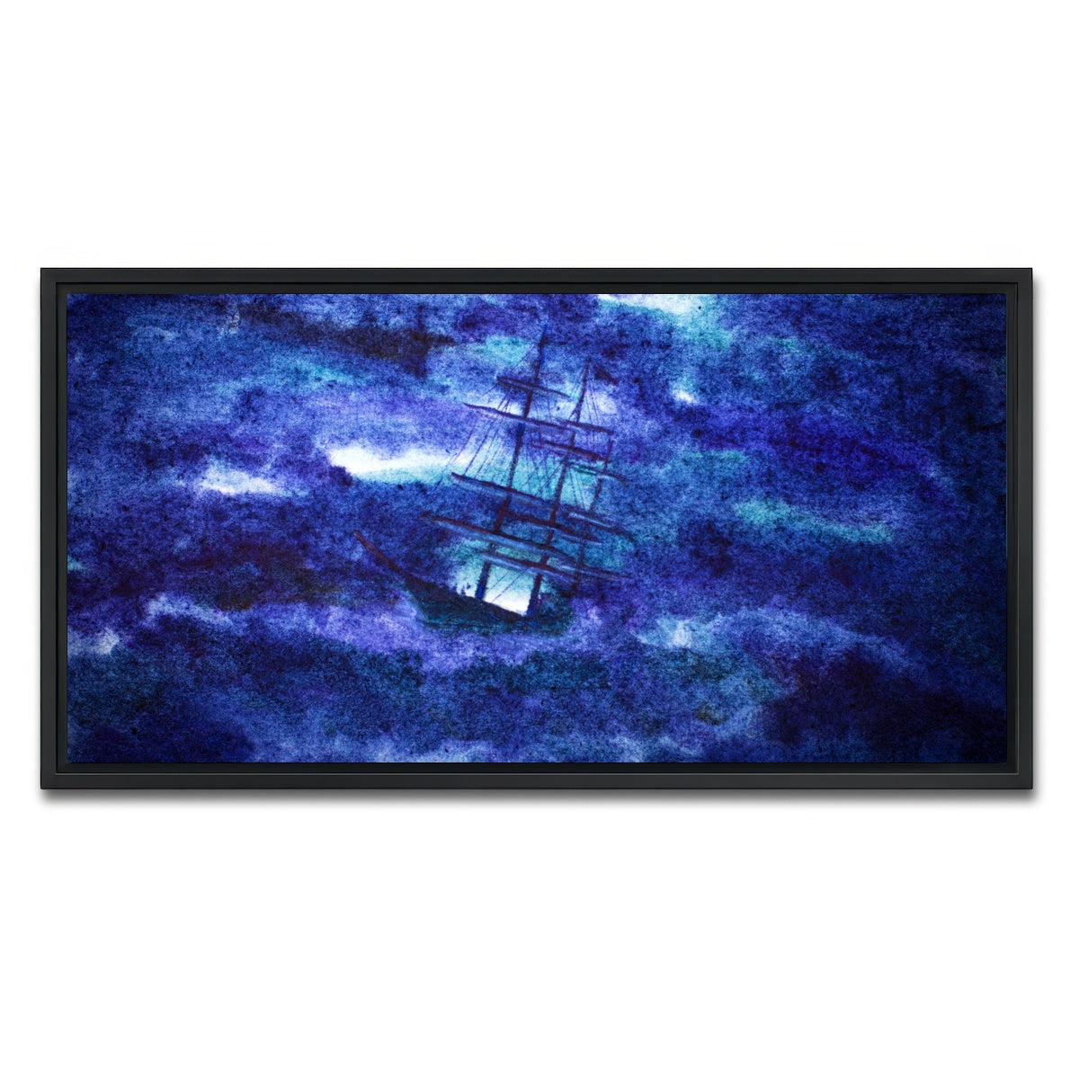 AUTO-MOCKUP WHITE | Sailing Ship in the Night Storm | 1 Piece | Black Framed Canvas | group=2x1