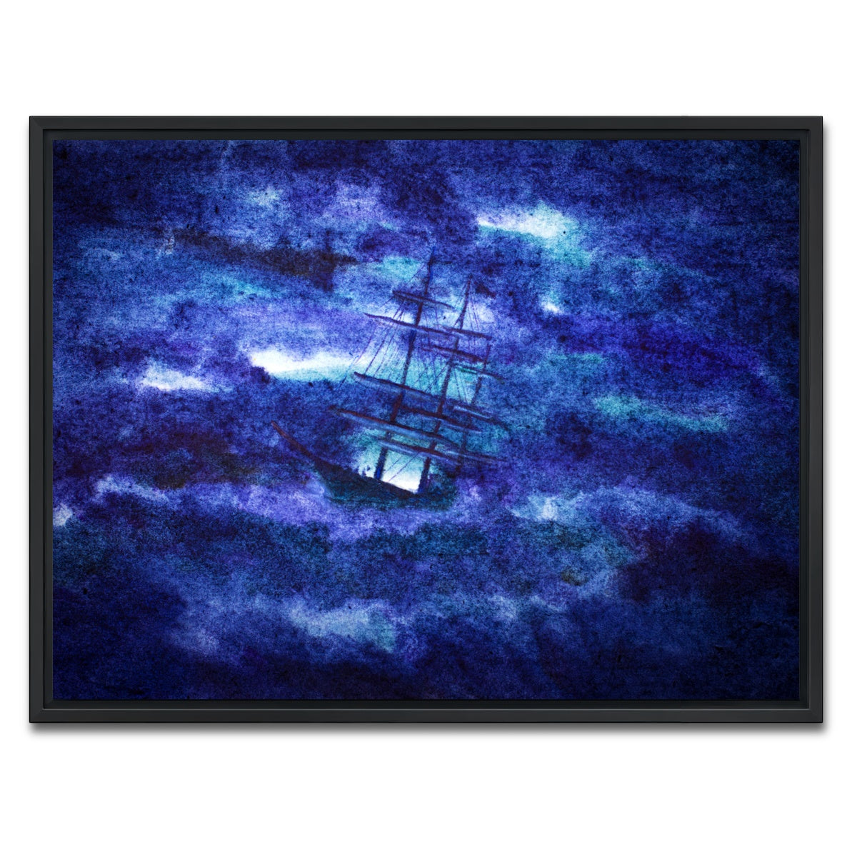 AUTO-MOCKUP WHITE | Sailing Ship in the Night Storm | 1 Piece | Black Framed Canvas | group=4x3