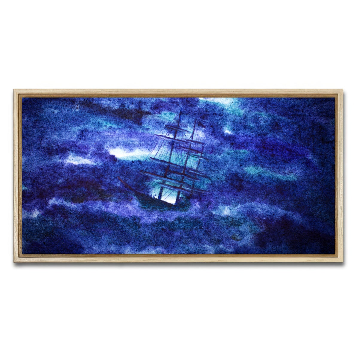 AUTO-MOCKUP WHITE | Sailing Ship in the Night Storm | 1 Piece | Natural Framed Canvas | group=2x1