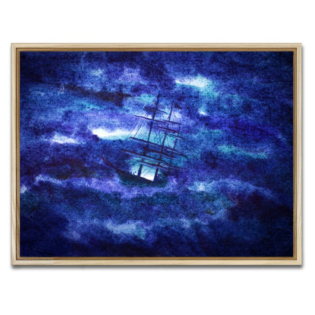 AUTO-MOCKUP WHITE | Sailing Ship in the Night Storm | 1 Piece | Natural Framed Canvas | group=4x3