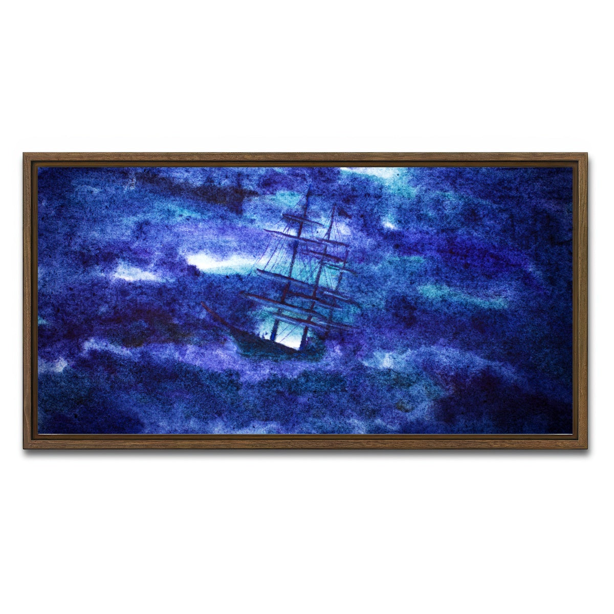 AUTO-MOCKUP WHITE | Sailing Ship in the Night Storm | 1 Piece | Walnut Framed Canvas | group=2x1