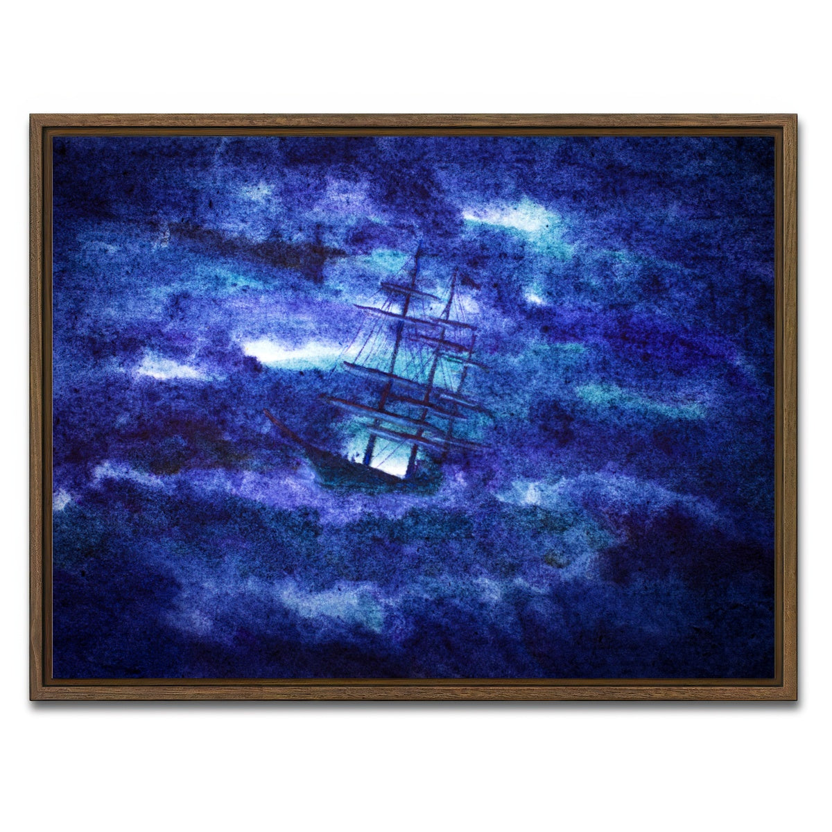 AUTO-MOCKUP WHITE | Sailing Ship in the Night Storm | 1 Piece | Walnut Framed Canvas | group=4x3