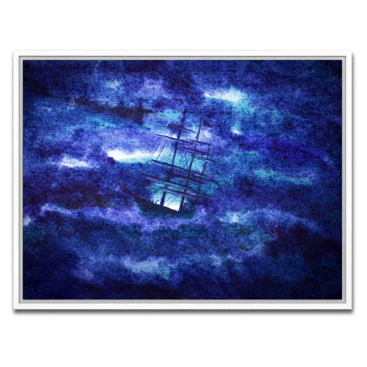AUTO-MOCKUP WHITE | Sailing Ship in the Night Storm | 1 Piece | White Framed Canvas | group=4x3