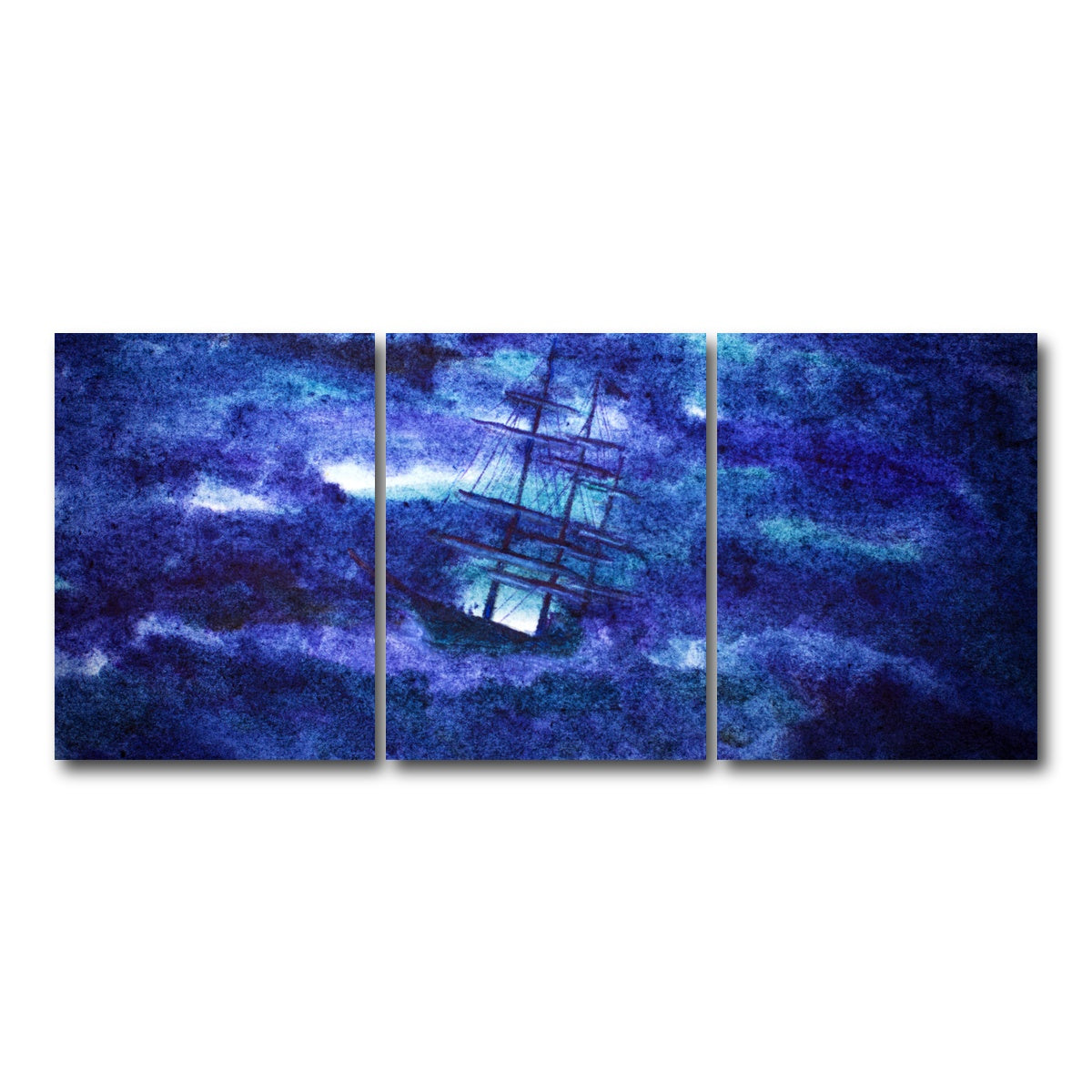 AUTO-MOCKUP WHITE | Sailing Ship in the Night Storm | 3 Piece | Gallery Wrap Canvas | group=18x24