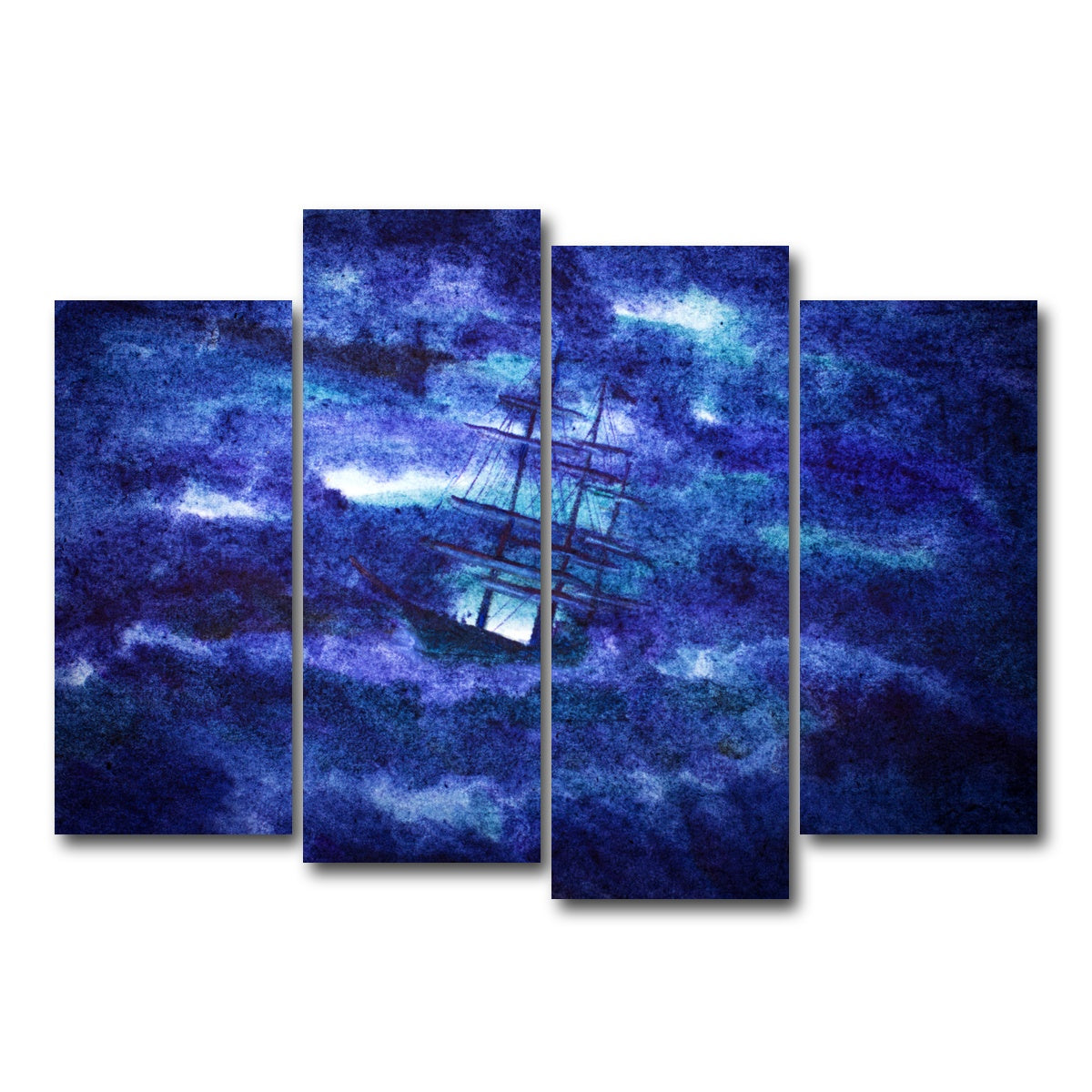 AUTO-MOCKUP WHITE | Sailing Ship in the Night Storm | 4 Piece | Gallery Wrap Canvas | group=4_normal