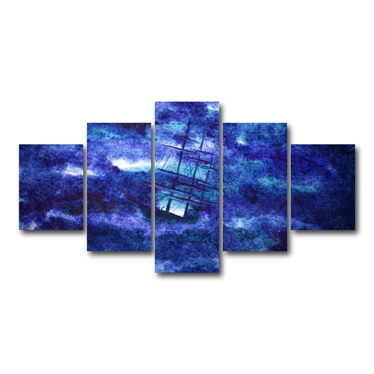 AUTO-MOCKUP WHITE | Sailing Ship in the Night Storm | 5 Piece | Gallery Wrap Canvas | group=5_short