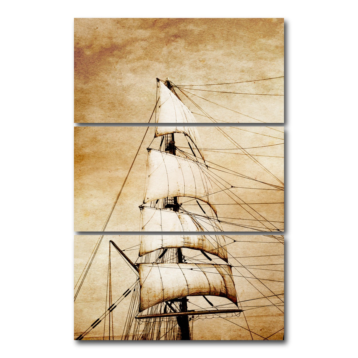 AUTO-MOCKUP WHITE | Sails on old paper | 3 Piece | Gallery Wrap Canvas | group=12x24_stacked