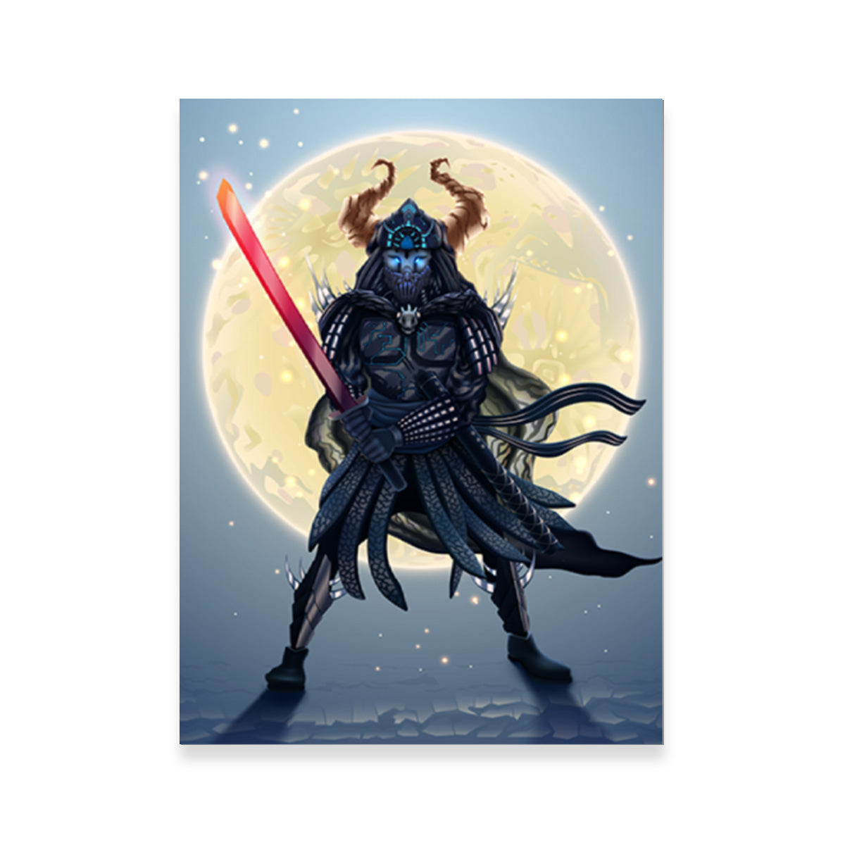 Samurai Over Moon Wall Art