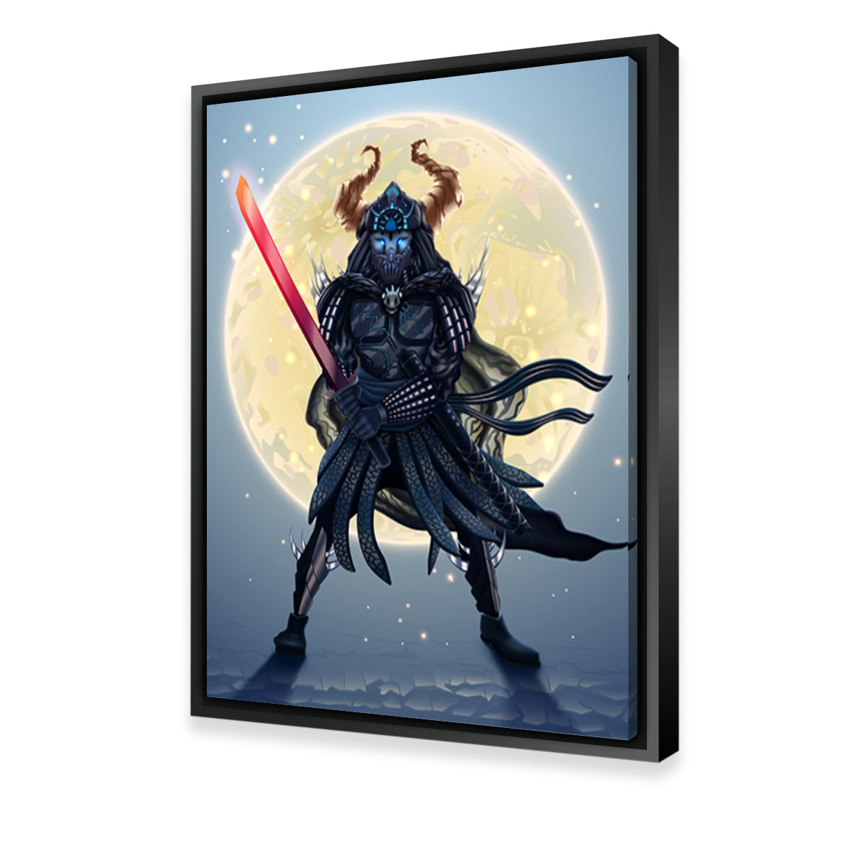 Samurai Over Moon Wall Art