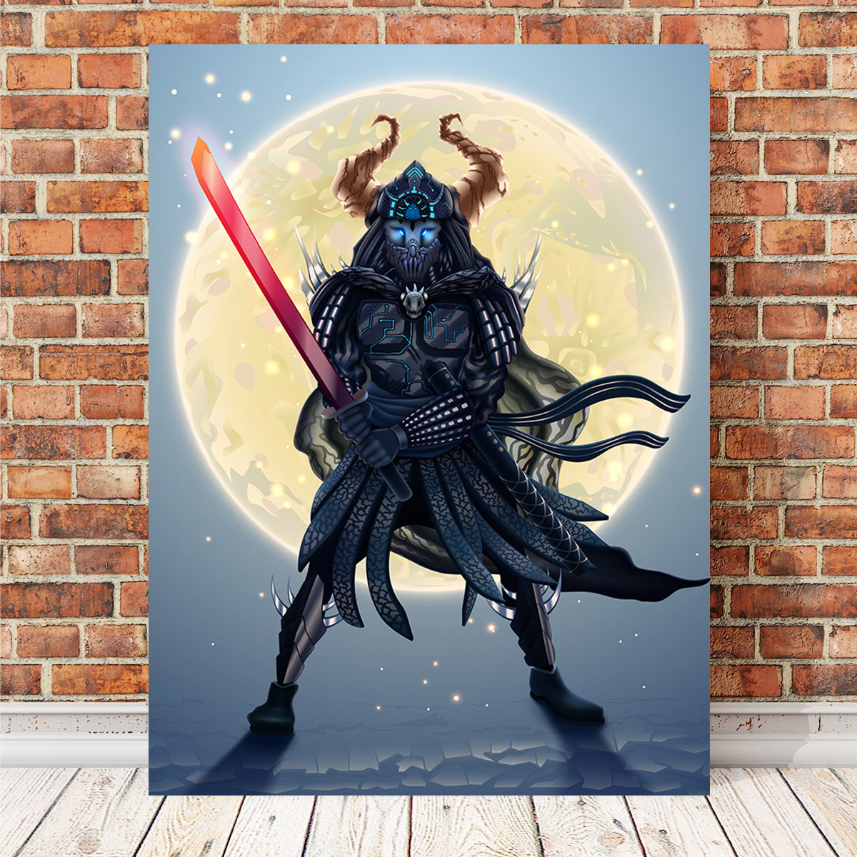 Samurai Over Moon Wall Art