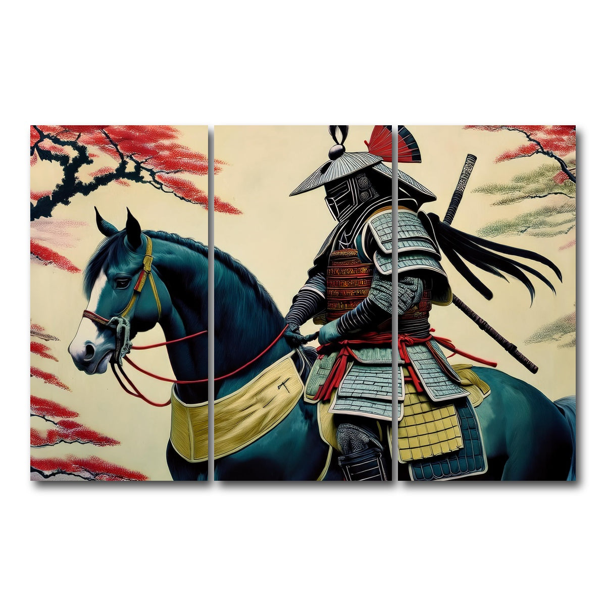 AUTO-MOCKUP WHITE | Samurai Art Horse | 3 Piece | Gallery Wrap Canvas | group=12x24