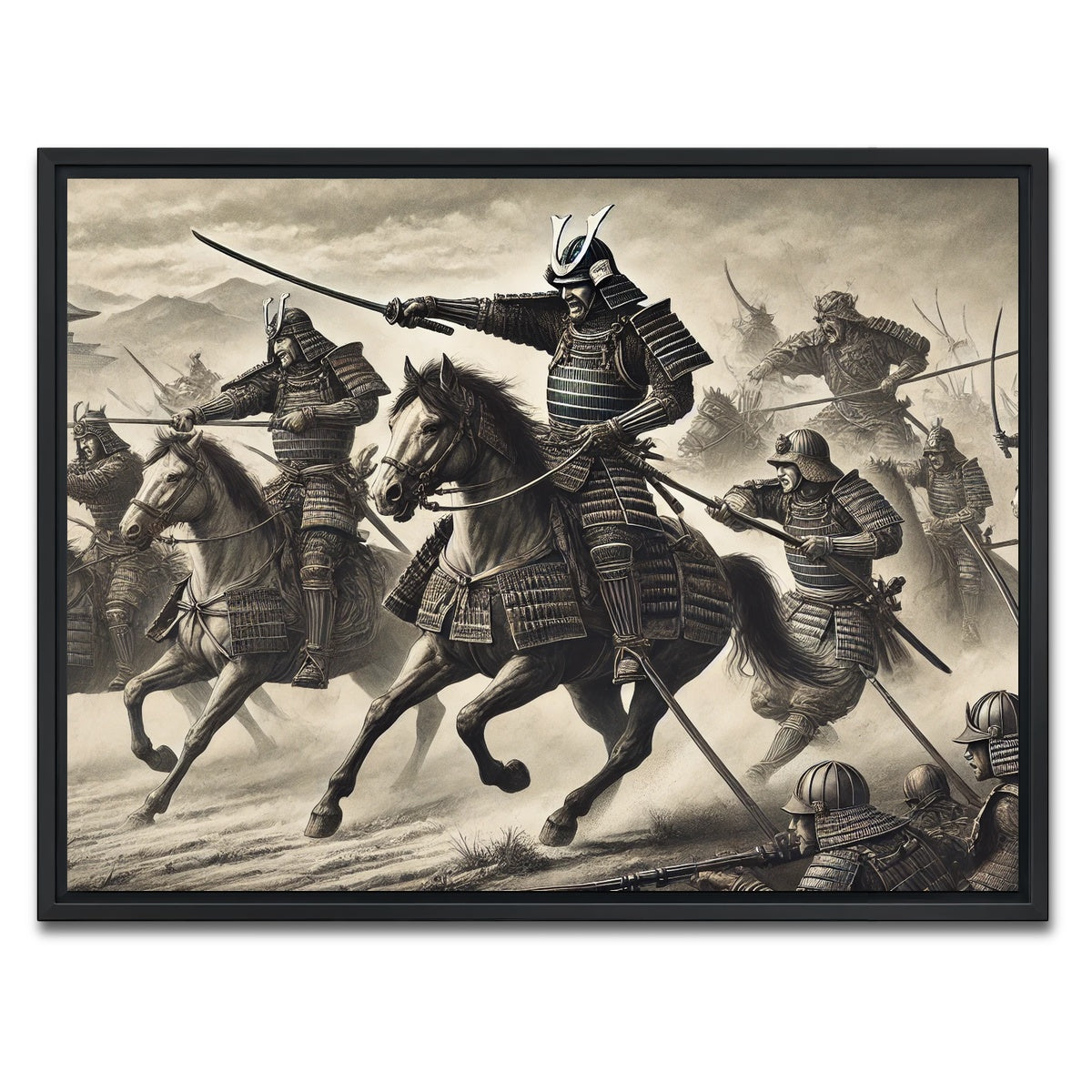 AUTO-MOCKUP WHITE | Samurai Battlefield Horses | 1 Piece | Black Framed Canvas | group=4x3