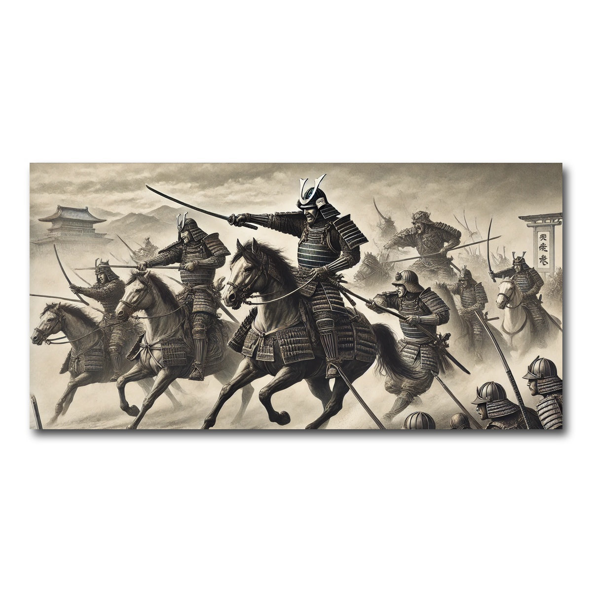 AUTO-MOCKUP WHITE | Samurai Battlefield Horses | 1 Piece | Gallery Wrap Canvas | group=2x1