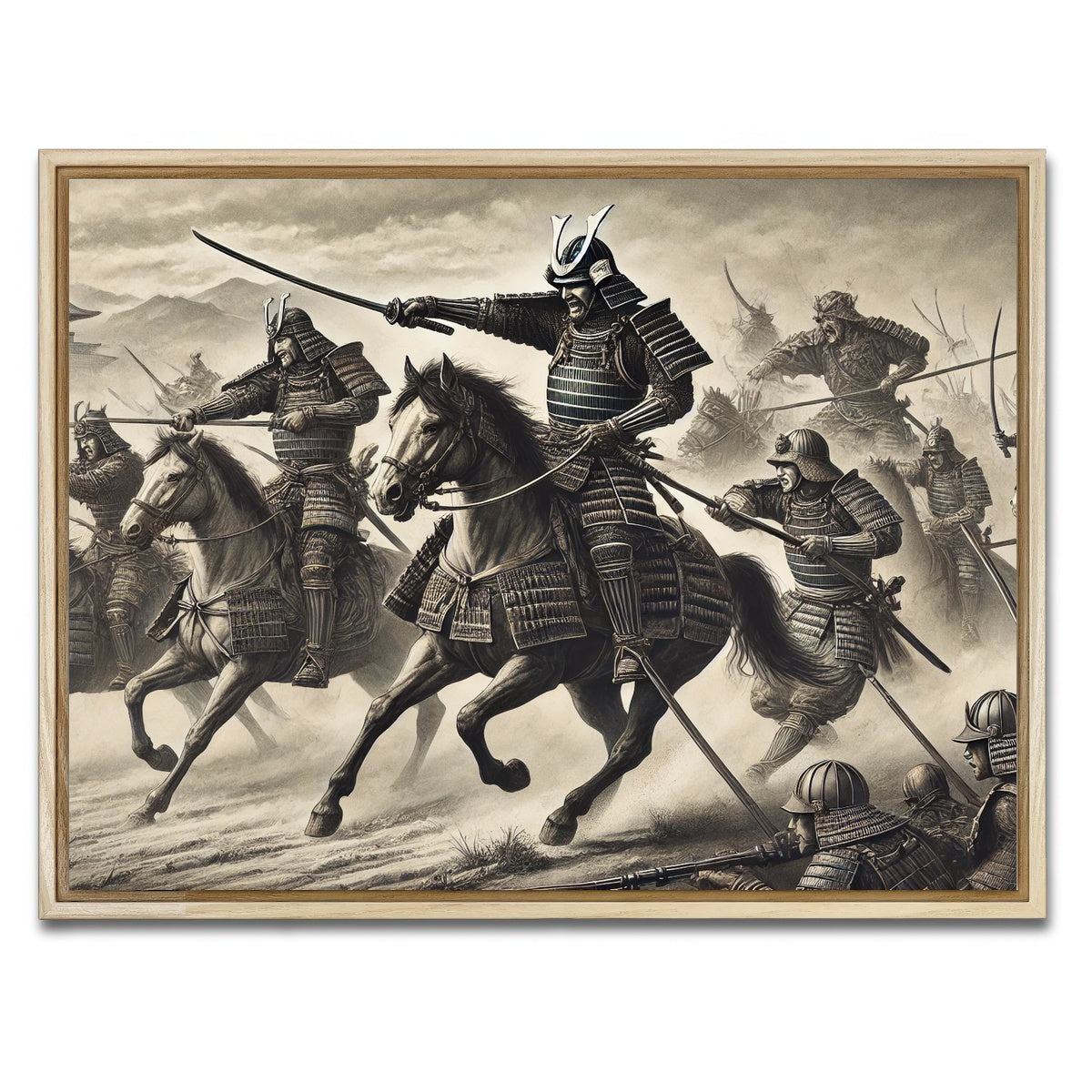 AUTO-MOCKUP WHITE | Samurai Battlefield Horses | 1 Piece | Natural Framed Canvas | group=4x3