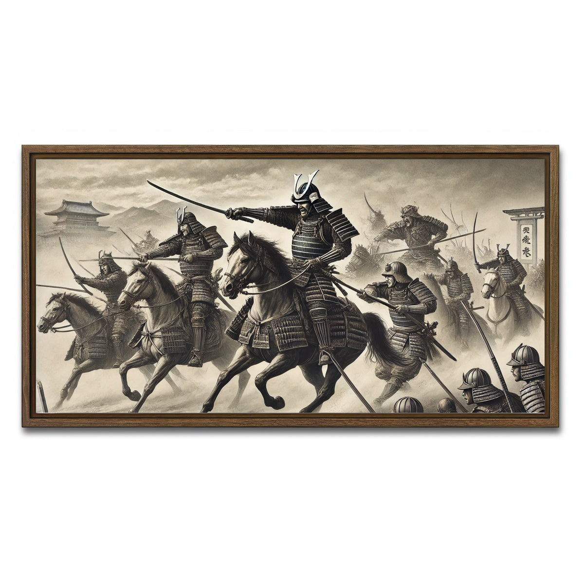 AUTO-MOCKUP WHITE | Samurai Battlefield Horses | 1 Piece | Walnut Framed Canvas | group=2x1
