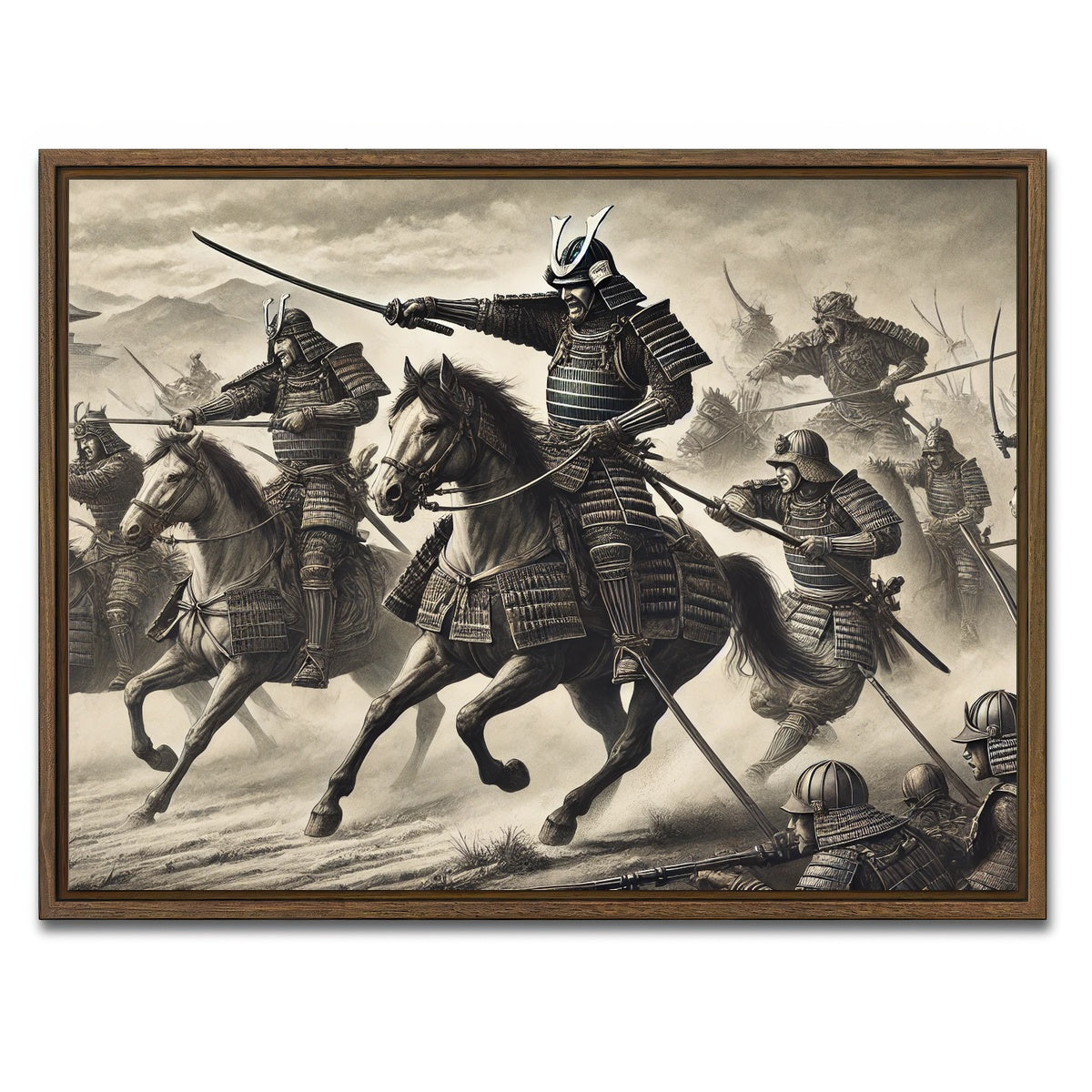 AUTO-MOCKUP WHITE | Samurai Battlefield Horses | 1 Piece | Walnut Framed Canvas | group=4x3