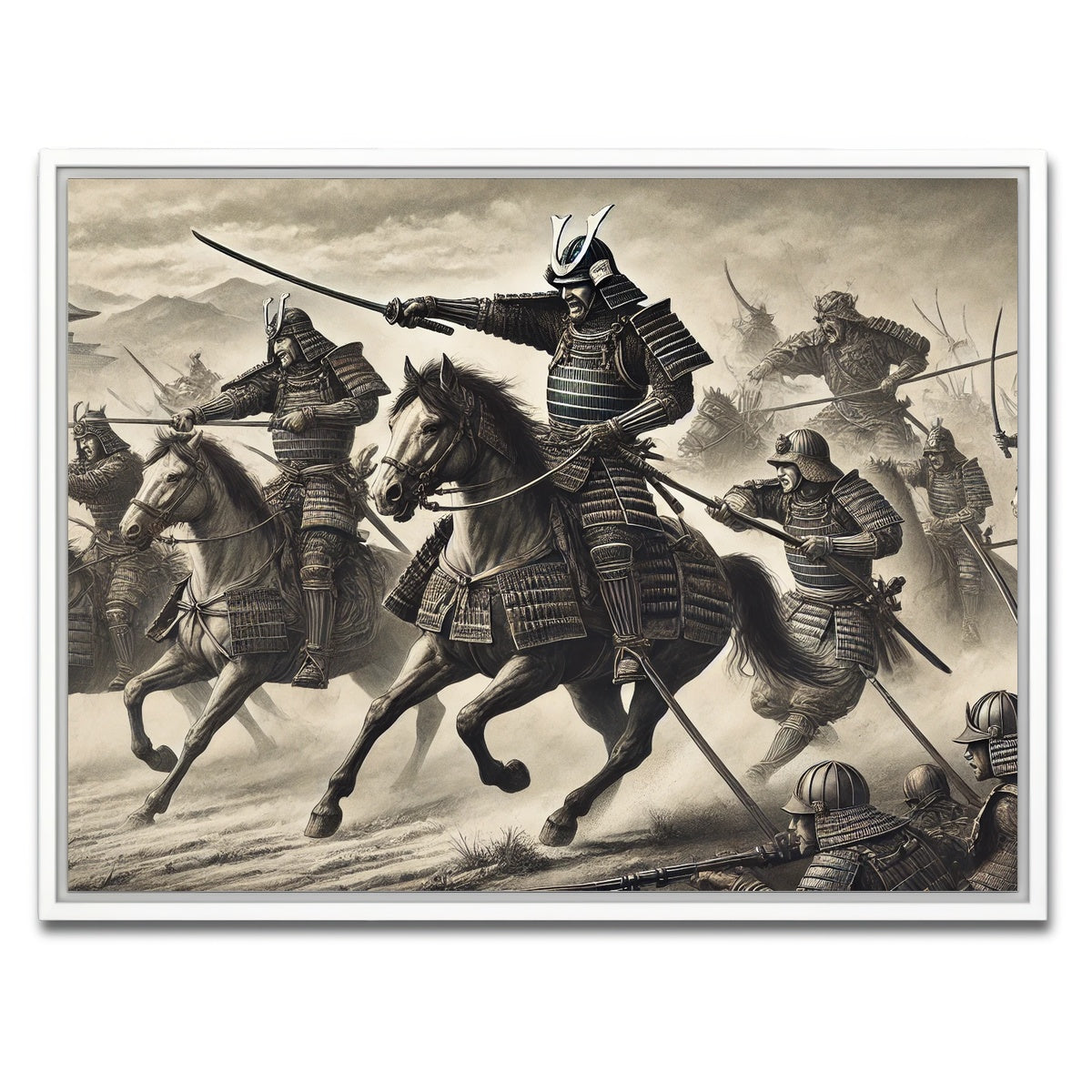 AUTO-MOCKUP WHITE | Samurai Battlefield Horses | 1 Piece | White Framed Canvas | group=4x3