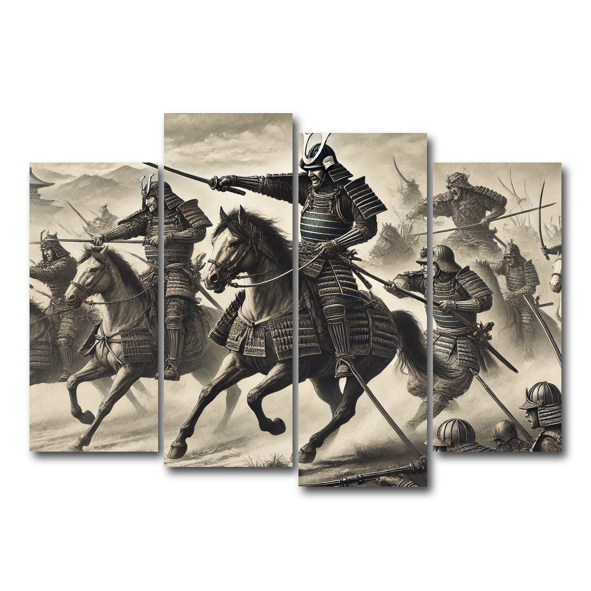 AUTO-MOCKUP WHITE | Samurai Battlefield Horses | 4 Piece | Gallery Wrap Canvas | group=4_normal