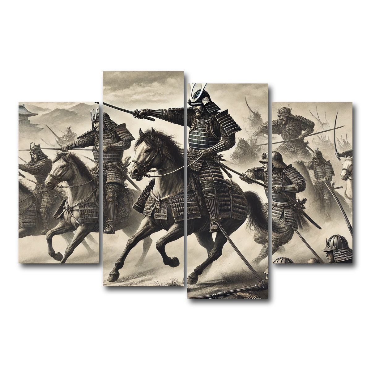 AUTO-MOCKUP WHITE | Samurai Battlefield Horses | 4 Piece | Gallery Wrap Canvas | group=4_short