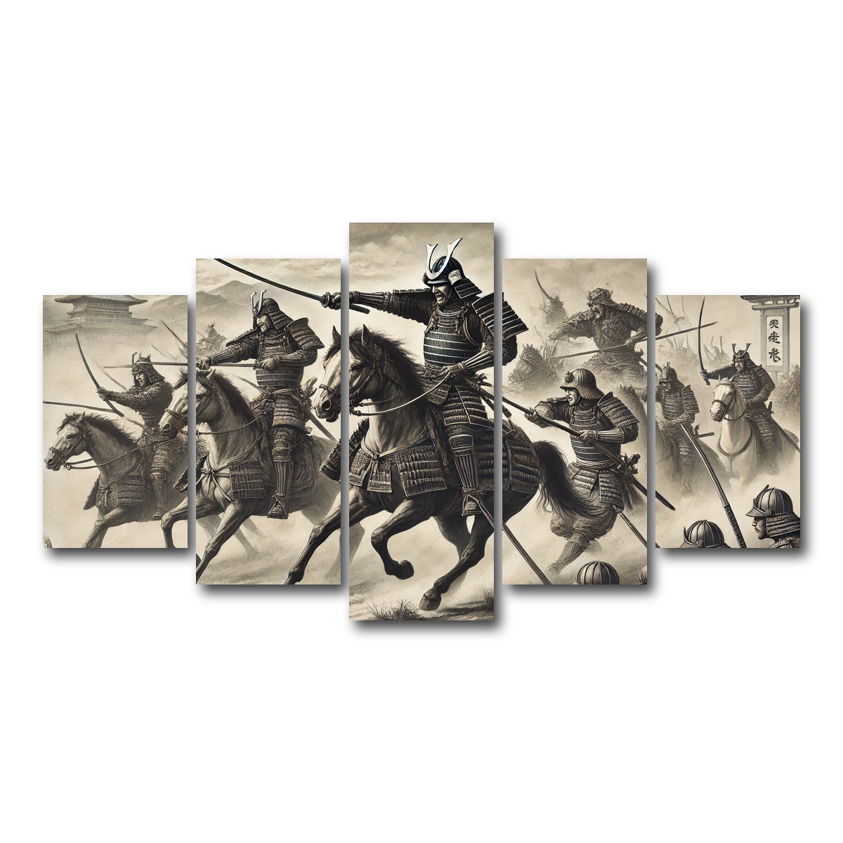 AUTO-MOCKUP WHITE | Samurai Battlefield Horses | 5 Piece | Gallery Wrap Canvas | group=5_normal