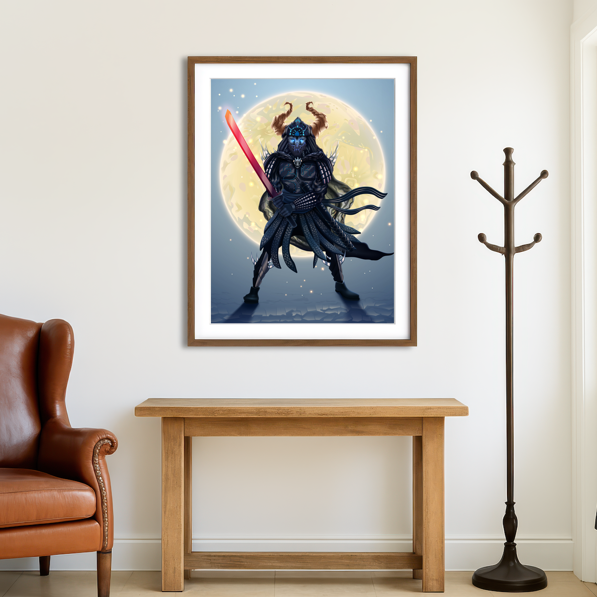 AUTO-MOCKUP ROOM | Samurai Over Moon Wall Art