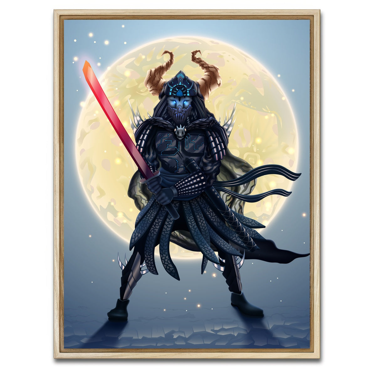 AUTO-MOCKUP WHITE | Samurai Over Moon | 1 Piece | Natural Framed Canvas | group=3x4