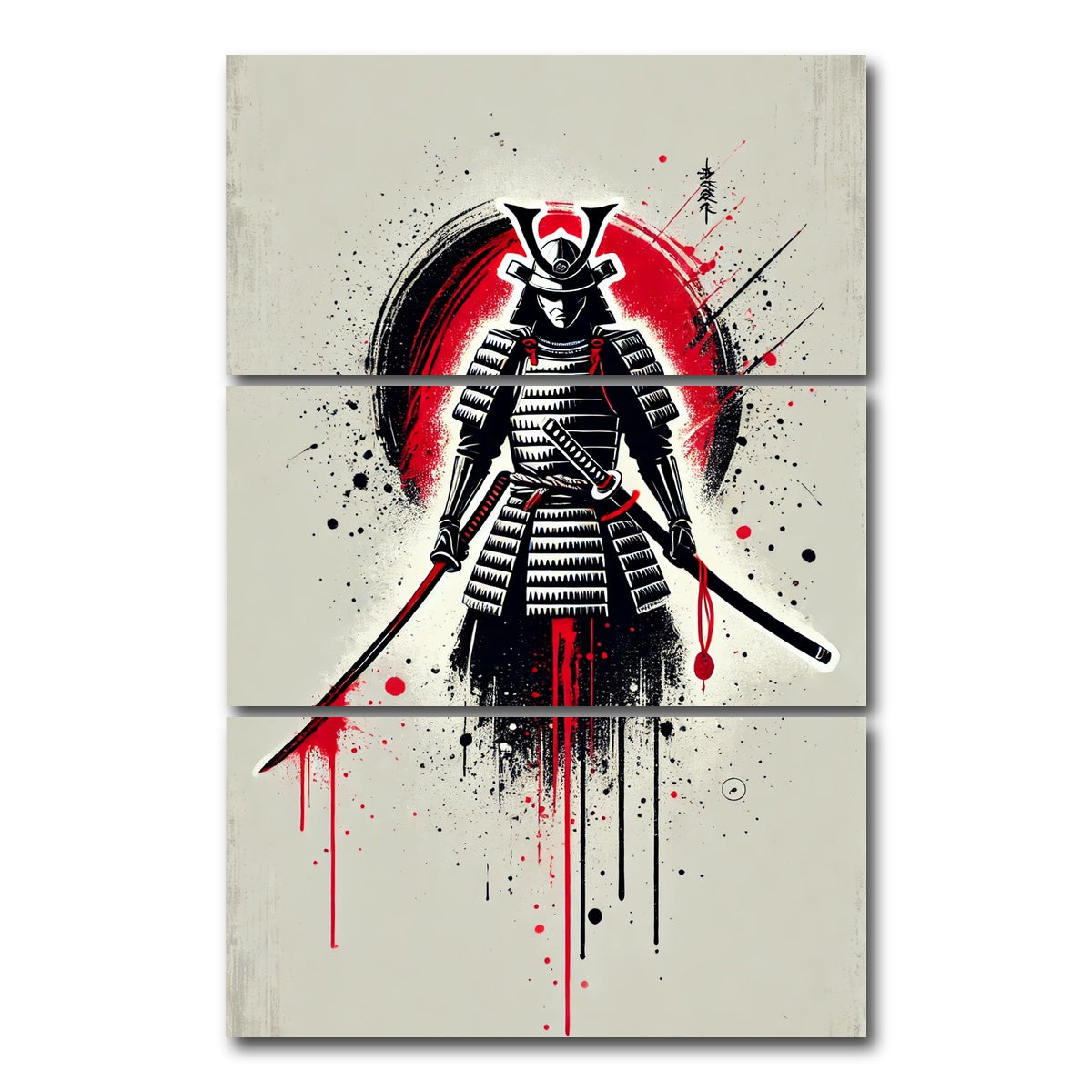 AUTO-MOCKUP WHITE | Samurai Warrior Katana | 3 Piece | Gallery Wrap Canvas | group=12x24_stacked