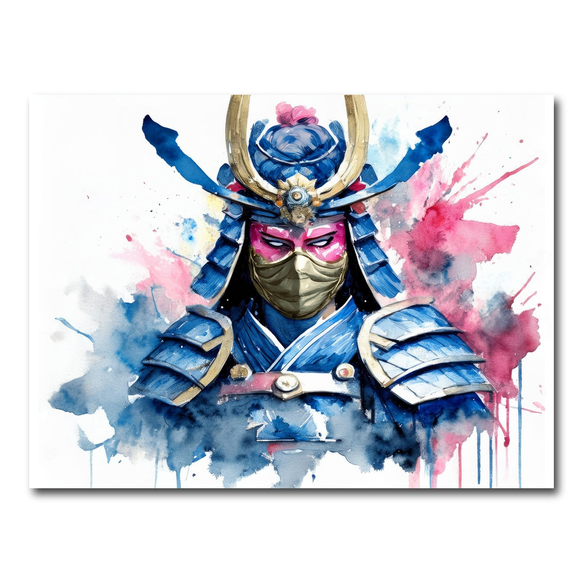 AUTO-MOCKUP WHITE | Samurai Watercolor Masked | 1 Piece | Gallery Wrap Canvas | group=4x3