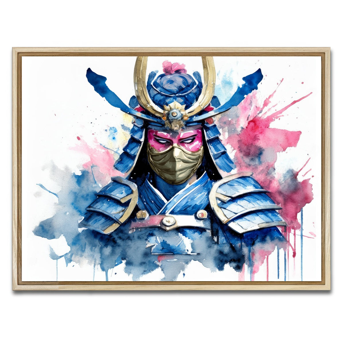 AUTO-MOCKUP WHITE | Samurai Watercolor Masked | 1 Piece | Natural Framed Canvas | group=4x3