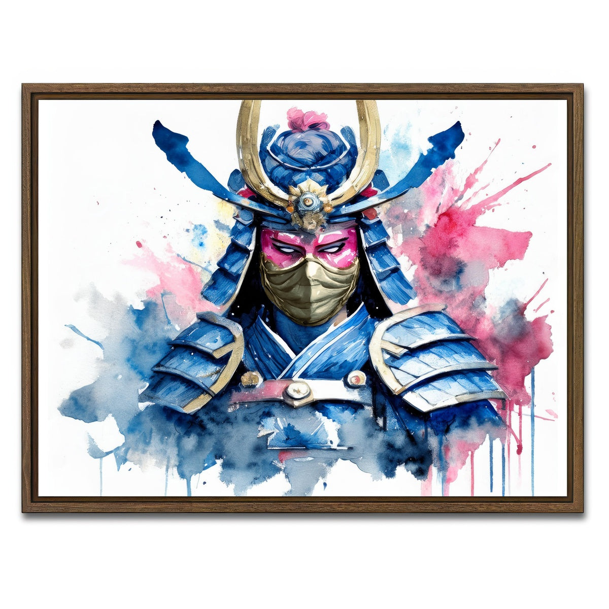 AUTO-MOCKUP WHITE | Samurai Watercolor Masked | 1 Piece | Walnut Framed Canvas | group=4x3