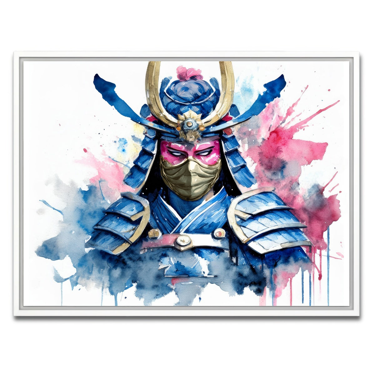 AUTO-MOCKUP WHITE | Samurai Watercolor Masked | 1 Piece | White Framed Canvas | group=4x3