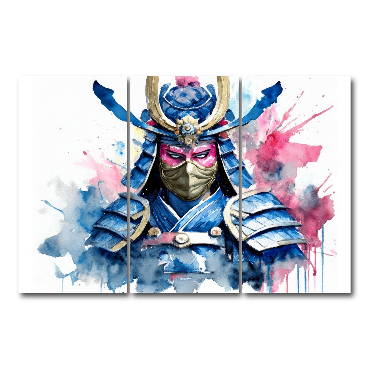 AUTO-MOCKUP WHITE | Samurai Watercolor Masked | 3 Piece | Gallery Wrap Canvas | group=12x24