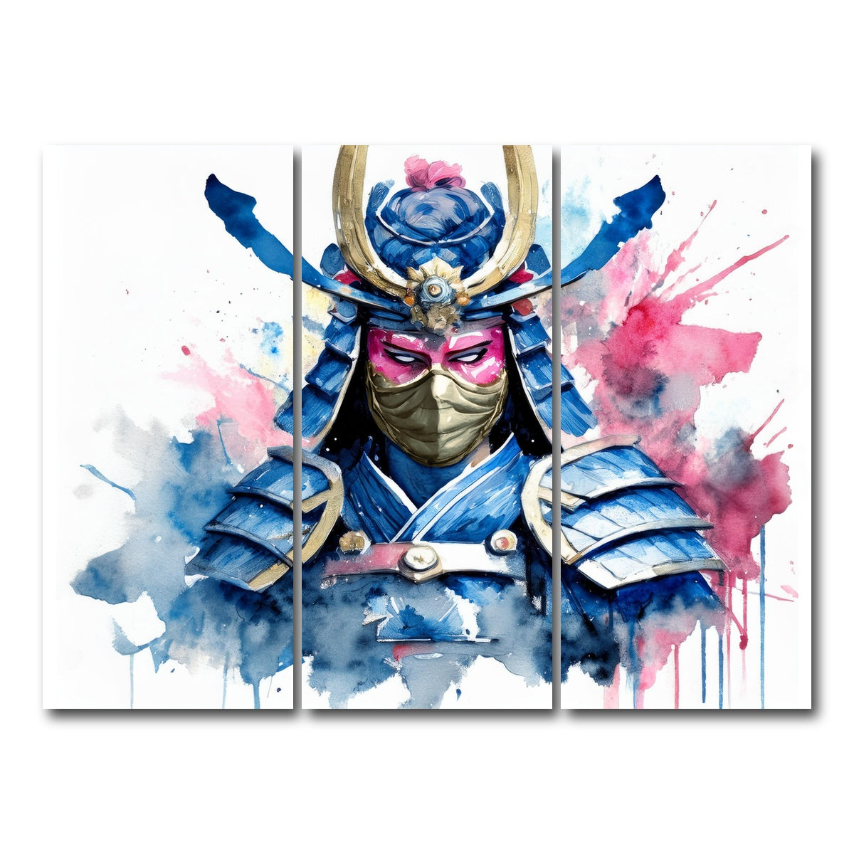 AUTO-MOCKUP WHITE | Samurai Watercolor Masked | 3 Piece | Gallery Wrap Canvas | group=8x18