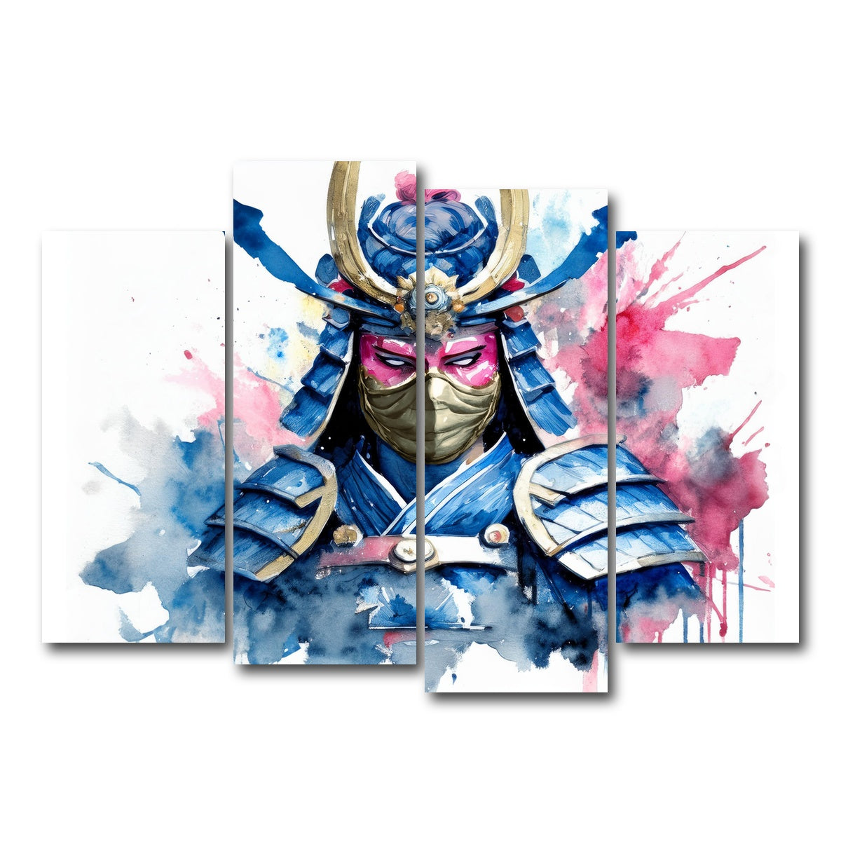 AUTO-MOCKUP WHITE | Samurai Watercolor Masked | 4 Piece | Gallery Wrap Canvas | group=4_normal