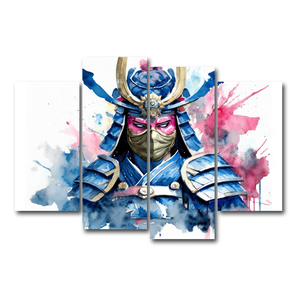 AUTO-MOCKUP WHITE | Samurai Watercolor Masked | 4 Piece | Gallery Wrap Canvas | group=4_short