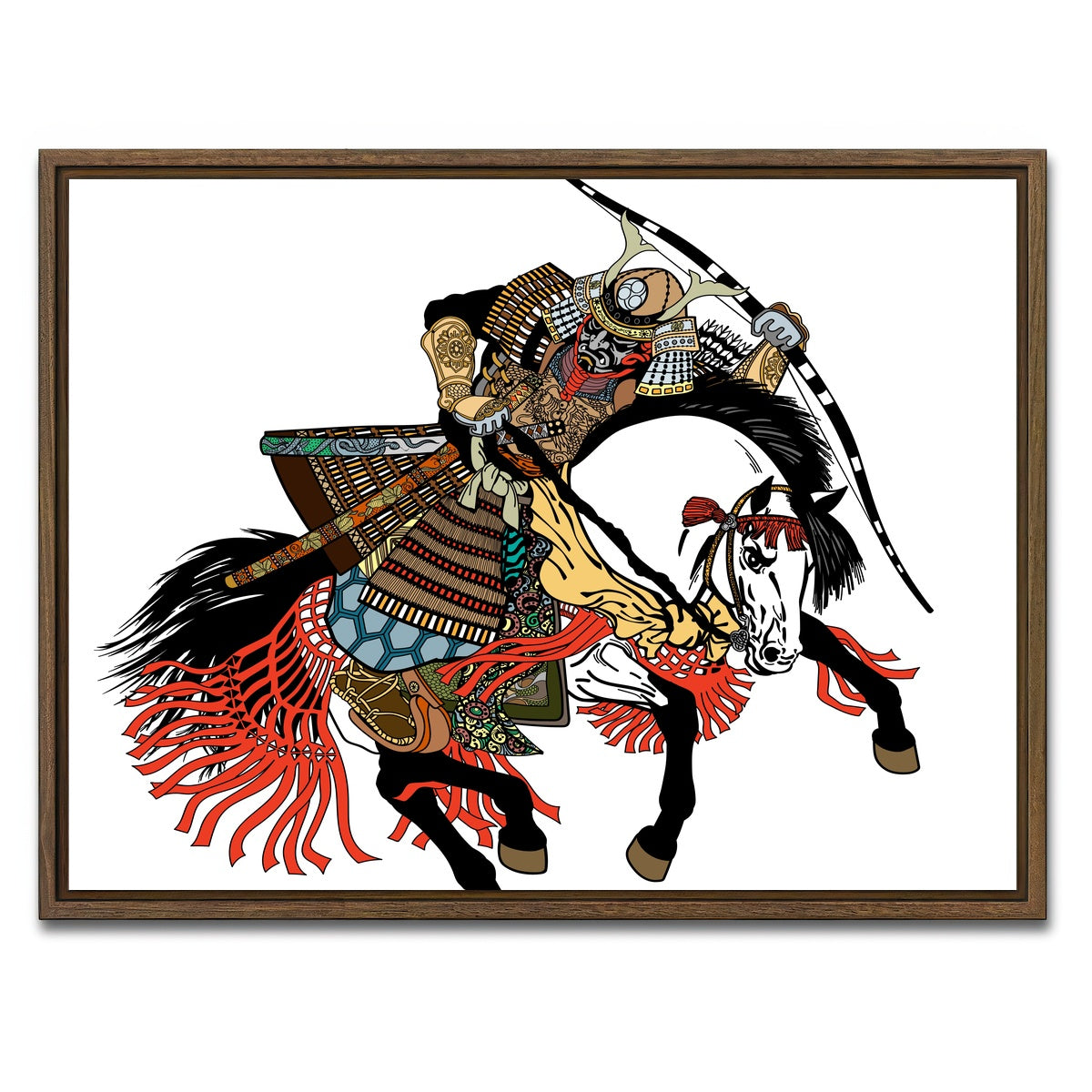 AUTO-MOCKUP WHITE | Samurai archer wearing war mask | 1 Piece | Walnut Framed Canvas | group=4x3